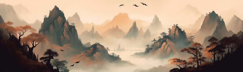 山水河流复古风意境自然景观中式风水墨画,插画/手绘图,插画/手绘图库,插画/手绘图下载,插画/手绘